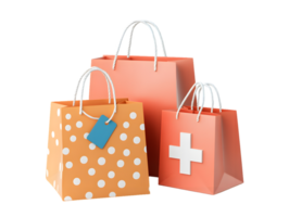 Colorful collection of playful shopping bags featuring polka dots and solid colors resting side by side on a bright white background evoking a joyful shopping experience png