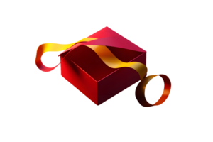 Vibrant red gift box adorned with elegant gold and red ribbon set against a simple black background symbolizing celebration and generosity png