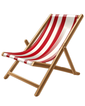 tradicional de madera cubierta silla con rojo y blanco rayas posicionado para comodidad y relajación en un sereno al aire libre ambiente Perfecto para verano ocio actividades. png