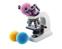 Vibrant laboratory microscope with colorful spheres illustrating the fusion of science and creativity in education png