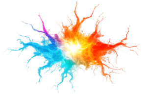 Vibrant explosion of colors radiating outward with dynamic splashes of orange blue and purple creating an energetic and artistic visual impact png