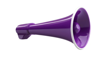 Vibrant purple megaphone with white rim showcasing sleek design on plain background ideal for communication and public speaking settings png