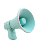 Bright teal megaphone with modern design featuring ergonomic handle for easy grip and functionality in outdoor events and public speaking activities png