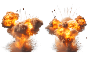 Dramatic display of energy and chaos with explosive fire and smoke billowing from powerful detonation of explosive materials in a captivating visual spectacle png