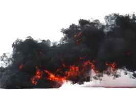 Dramatic scene with dark smoke billowing into the sky while fiery orange glow creates intense contrast, indicating powerful fire or explosion png