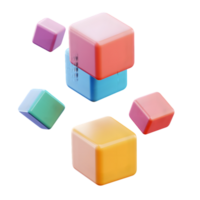Floating colorful geometric shapes in a dynamic arrangement convey a playful and vibrant atmosphere with a mix of soft pastels and energized hues. png