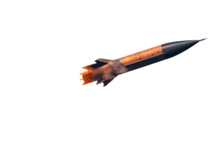 Sleek rocket launching into the sky with flames erupting from its engines symbolizing innovation and exploration in the vastness of space png