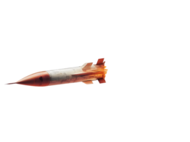 Sleek missile soaring through the sky with a powerful orange exhaust plume showcasing dynamic design and advanced propulsion technology during mid-flight png