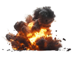 Massive explosion creating a fiery spectacle with dense smoke and debris illustrating chaos and power in a dramatic display png