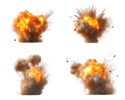 Explosive bursts of flames and smoke showcasing dynamic energy and vivid colors with varying intensities and chaotic motion creating dramatic visual impact png