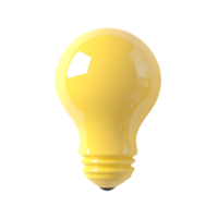 Realistic 3D illustration of a glossy yellow light bulb symbolizing bright ideas and inspiration in a minimalist design context suitable for modern interiors. png