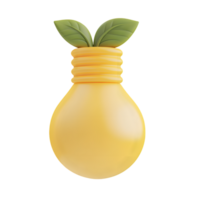 Playful representation of a light bulb designed as a lemon with green leaves symbolizing creativity and innovation in sustainable energy solutions png
