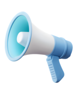 Modern megaphone designed in soft pastel colors with a white body and light blue speaker cone symbolizing communication and announcements for various events and functions png