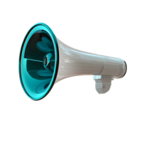 Stylish megaphone with glossy white finish and vibrant blue accent for effective communication and sound amplification in public speaking and engagement png