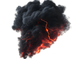 Powerful eruption of thick black smoke and molten lava creating a dramatic display of fire and intensity in the atmosphere png
