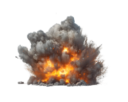 Powerful explosion of fire and smoke creating a dramatic scene filled with bright flames and thick billowing clouds of gray in a fiery blast of energy. png