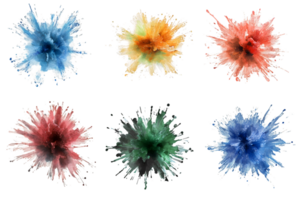 Vibrant abstract watercolor splashes in diverse colors creating a dynamic artistic expression and evoking creativity in design and visual art png