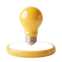 Vibrant yellow light bulb suspended above a circular base representing creativity and innovation in a modern artistic setting png