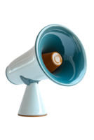 Vintage megaphone in soft blue and white colors with a rounded bell shape designed for amplifying sounds during events or announcements png