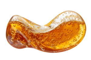 Abstract composition of flowing amber liquid with bubbles creating a sense of energy and motion in a dynamic shape png