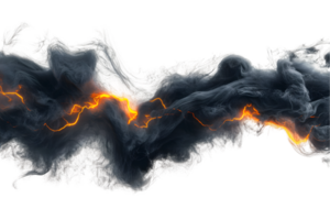 Dramatic display of swirling smoke with glowing lava creating striking contrast between dark clouds and bright orange light in a natural phenomenon png