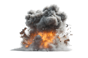 Dramatic explosion with billowing gray smoke and vibrant orange flames creating a chaotic scene of energy and destruction png
