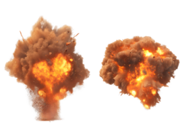 Dramatic explosion with large clouds of smoke and fiery bursts creating a heart shape surrounded by chaos and glowing intensity png