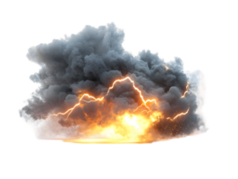 drammatico tempesta nuvole illuminato di luminosa fulmine e ardente scoppia di colore raffigurante un' potente naturale esplosione nel il atmosfera png
