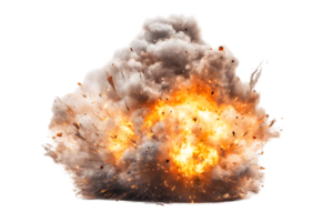 Dramatic explosion with fireball and thick smoke creating an intense scene filled with energy and chaos from the powerful blast and flying debris png