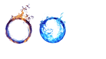 Dynamic display of fire and water elements merging in a vibrant and energetic visual spectacle showcasing the captivating contrast between heat and coolness. png