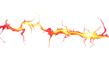 Dynamic electric bolt with vibrant hues of orange and yellow creating striking patterns, embodying the raw power of nature. png