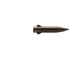 Sleek metallic projectile with glowing tip showcasing high-speed motion highlighting its aerodynamic design png