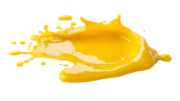 Dynamic splash of vibrant yellow paint creating an energetic and creative atmosphere filled with artistic expression and motion. png