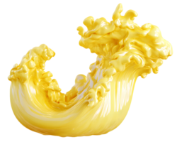 Dynamic splash of vibrant yellow liquid resembling a creative wave showcasing smooth flowing lines and glossy, captivating motion in an abstract art form. png
