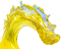 Dynamic splash of vibrant yellow liquid creating a wave-like shape against a bold black background capturing the essence of fluid motion and energy. png