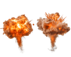 Explosions with dynamic flames and billowing clouds creating a dramatic display of energy and chaos in the midst of destruction png