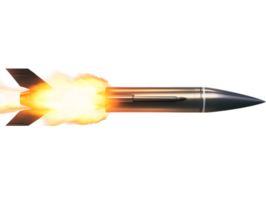 Rocket propelled missile igniting with fiery exhaust soaring into the sky showcasing precision engineering and technological advancement in military weaponry png