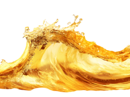 Dynamic splash of golden liquid resembling a powerful wave captured mid-motion showing vibrant flow and texture png