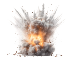 Massive explosion creating a dramatic cloud of smoke and debris with fiery bursts at the center symbolizing chaos and destruction in a powerful display of energy png