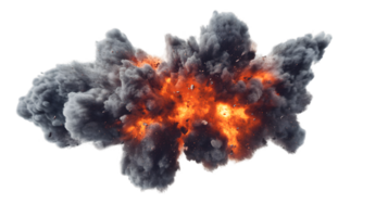 Powerful explosion filled with dark smoke and bright orange flames creating a dramatic and intense scene of chaos and destruction png