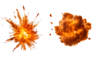 Powerful explosion with fiery flames and billowing smoke creating an intense visual effect png