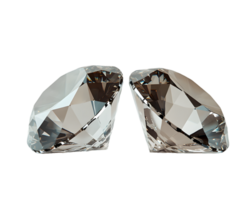 Two sparkling gemstones with brilliant facets reflecting light on a plain background showcasing their clarity and elegant design in a luxurious display. png