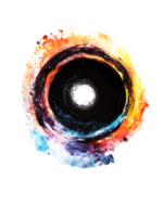 Vibrant circular splash of colors resembling a cosmic theme against a black background showcasing swirling patterns that evoke a sense of depth and movement png