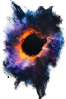 Stunning cosmic illustration of vibrant nebula surrounding a deep black void creating a mesmerizing celestial scene full of color and mystery in the universe png