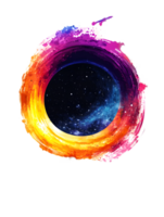 Vibrant abstract swirl with cosmic elements and colorful paint strokes creating a stunning visual of stars within a circular shape png