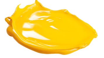 Vibrant pool of glossy yellow paint showcasing rich color saturation with a smooth texture and a bright glossy finish in artistic arrangement png