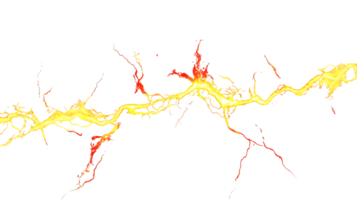 Vivid display of yellow and orange lightning striking against a stark black background showcasing powerful energy in a dynamic natural phenomenon png