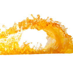 Vibrant splash of orange liquid forming dynamic wave with energetic droplets creating a lively visual sensation png