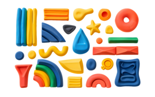 Collection of Colorful Clay Shapes in Abstract Arrangement png