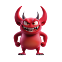 Playful cartoon devil character with mischievous expression stands confidently on a transparent background, 3D Cartoon Devil Characters on transparent background png
